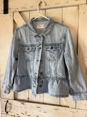 KanCan Light Wash Denim Jacket with Peplum Hem - Women